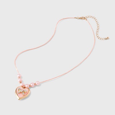 Girls' Pink Bow Locket Necklace - Cat & Jack