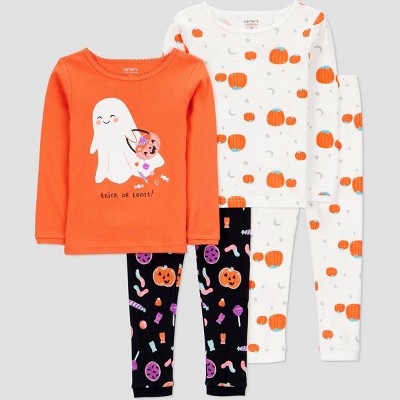 Girls' 5T Toddler Carter's Just One You 4pc Cotton Long Sleeve Ghost Halloween Pajama Set - Orange/White/Black