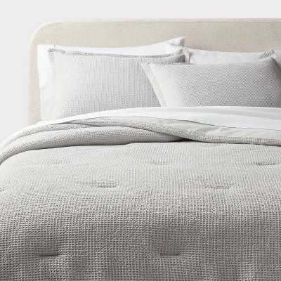 King Washed Waffle Weave Comforter and Sham Set Comfort Light Gray - Threshold