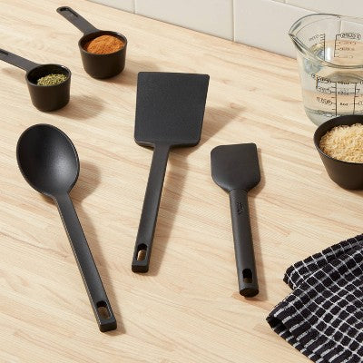 3pc Nylon Kitchen Utensil Set Turner Spoon Spatula Black