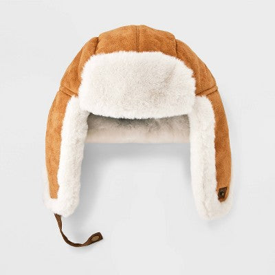 Men's Polyester Faux Suede Faux Fur Trapper Hat - Goodfellow & Co  Tan