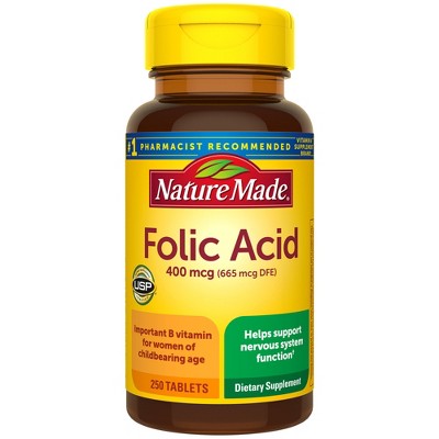 Nature Made Folic Acid 400 mcg (665 mcg DFE) Tablets - 250ct *Damaged Packaging* *Exp 1/28*