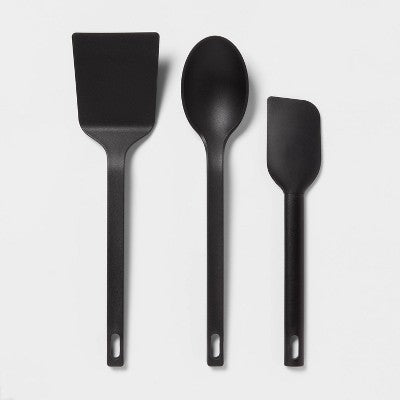 3pc Nylon Kitchen Utensil Set Turner Spoon Spatula Black