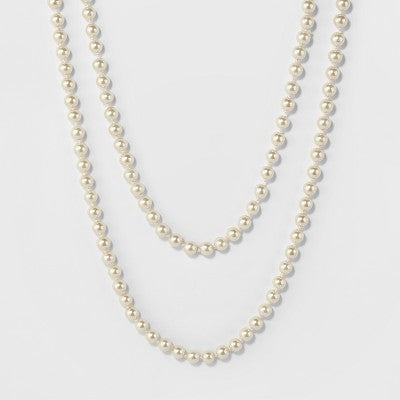 Long Faux Pearl Necklace - A New Day  Silver/White: 60-Inch Beaded Jewelry with 3-Inch Extender, Glass and Plastic Material