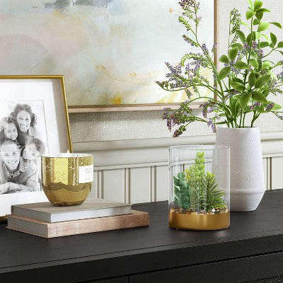 Round Glass Terrarium, Faux Succulent Decor