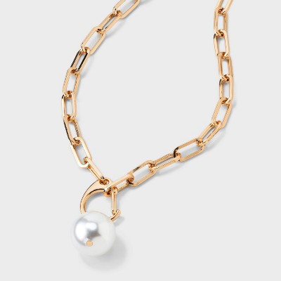 Pearl Pendant Chain Necklace - A New Day  Gold