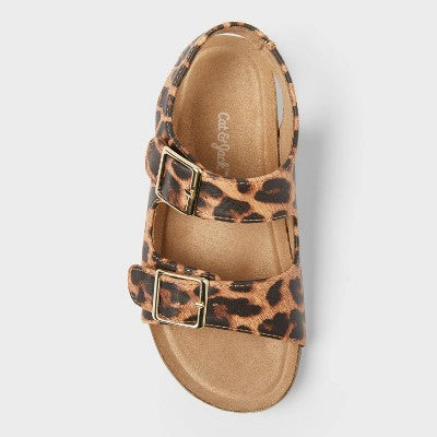 Toddler Girls' Size 6 Reagan Footbed Sandals - Cat & Jack Brown 6T: Leopard Spot Pattern, Hook and Loop Closure, Open Toe Design