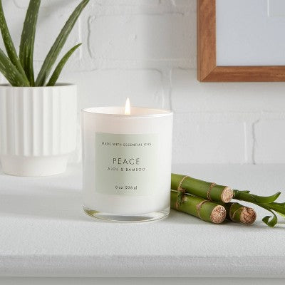 8oz Wood Lidded Glass Wellness Peace Candle