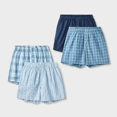 Men's S (28/30)4pk Striped Woven Boxer Shorts - Goodfellow & Co Blue