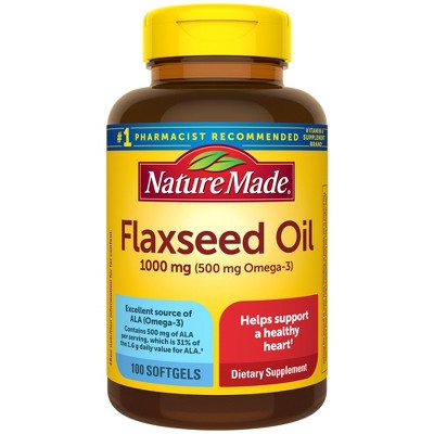 Nature Made Flax Seed Oil with Omega 3 1000mg Heart Health Softgels - Non Vegetarian - 100ct *Exp:11/2027