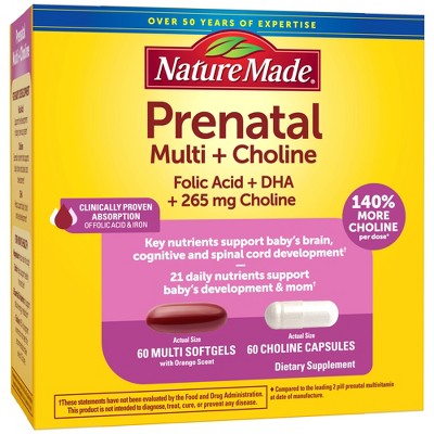 Nature Made Prenatal + Choline Softgel Capsule - 120ct **Exp 08/2026**  **Damaged Box**