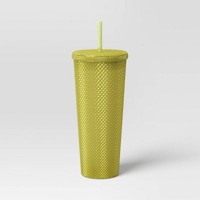 24oz Plastic Tumbler with Straw Clear Electric Yellow - Opalhouse