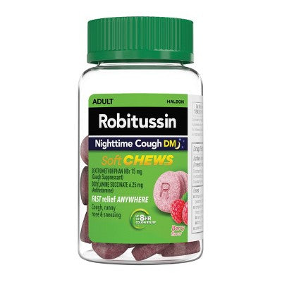 Robitussin Nighttime Cough Soft Chewable Tablets - Cooling Berry - 20ct *Exp 2025/09*