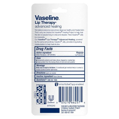 Vaseline Lip Therapy Advanced Healing Fragrance free Moisturizer - 0.7oz/2ct