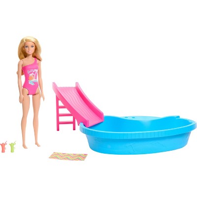 Barbie Doll and Pool Playset Blonde Hair with Accessories *Damaged Box*
