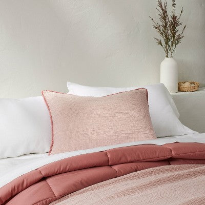 King Textured Chambray Cotton Pillow Sham Rose - Casaluna : Zipper Closure, 250 Thread Count