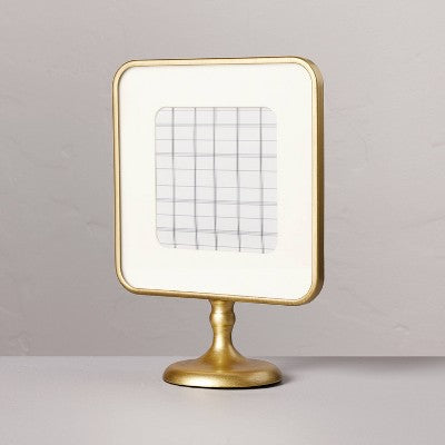 4x4 Inch Brass Pedestal Picture Frame Antique Finish - Hearth & Hand  with Magnolia: Vertical Display, Metal with Glass Pane