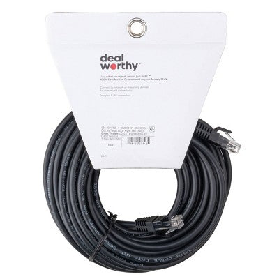 Cat 6 Ethernet Cable - Dealworthy  50' Black - 1.25 Gbps RJ-45 Male-to-Male