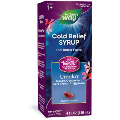 Nature's Way Cold Relief Syrup - Umcka - Cherry Flavored - 4 fl oz *Exp 10/31/25* *Damaged Box* *Packaging May Vary*