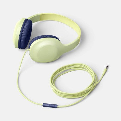 Wired On-Ear Headphones - Heyday Pastel Lime: Built-In Mic, 3.5mm Jack, Foam Cushions