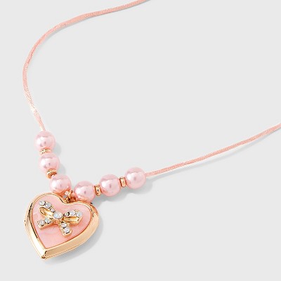Girls' Pink Bow Locket Necklace - Cat & Jack