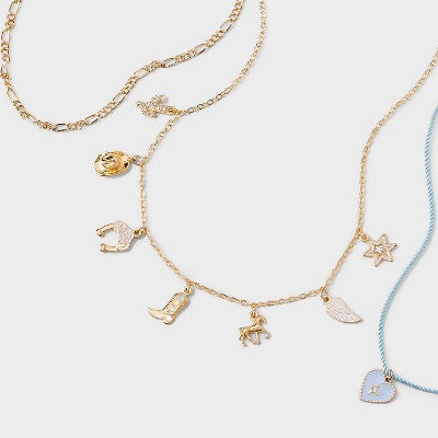 Girls' 3pk Western Heart Charms Necklace - art class