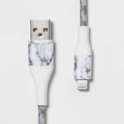 6 Inch Lightning to USB-A Braided Cable - heyday  Marble/White