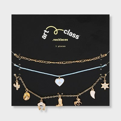 Girls' 3pk Western Heart Charms Necklace - art class