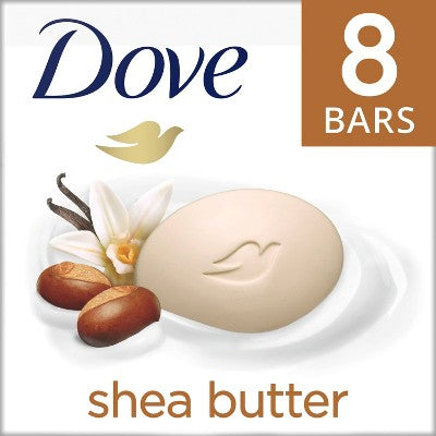 Dove Beauty Bar Gentle Skin Cleanser Shea Butter 8 Bars Moisturizing for Gentle Soft Skin Care More Moisturizing Than Bar Soap 3.75 oz