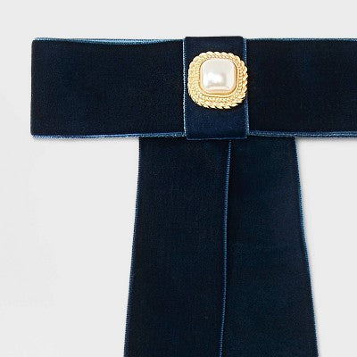 Velvet Bow with Pearl Center Hair Barrette - A New Day  Navy Blue