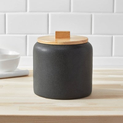 Medium Stoneware Tilley Food Storage Canister with Wood Lid Black - Threshold