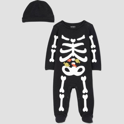 Carter's Toddler Size 6M Just One You Baby 2pc Halloween Skeleton Sleep N' Play with Hat - Black