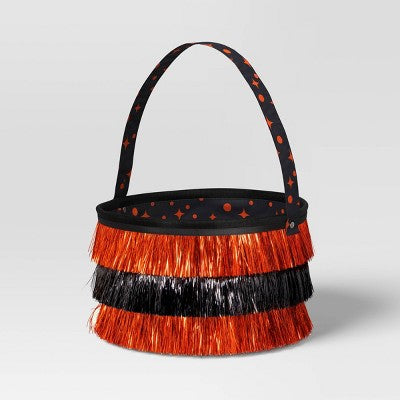 7.5 Halloween Trick or Treat Fabric Basket Orange/Tinsel Black - Hyde and EEK! Boutique