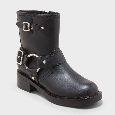 Women's 9.5W - Connor Harness Wide Width Buckle Ankle Boots - Universal Thread Black