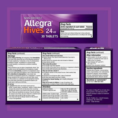 Allegra Non-Drowsy Hives Relief Fexofenadine 180mg Tablets - 30ct *Exp 03/2026*