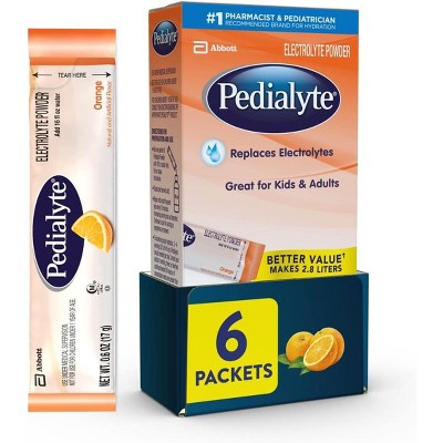 Abbott Pedialyte Electrolyte Orange Drink, Powder Sticks, 0.6 Ounce, 6 Count *Damaged Box* *Exp 05/01/2026*