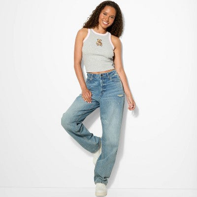 Women's S Teddy Bear Graphic Tank Top - Light Gray
