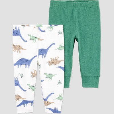 Boys' 12M Carter's Just One You  Baby 2pk Pants - Green/White Dinosaur Pattern, Slim Fit, Pull-On Style