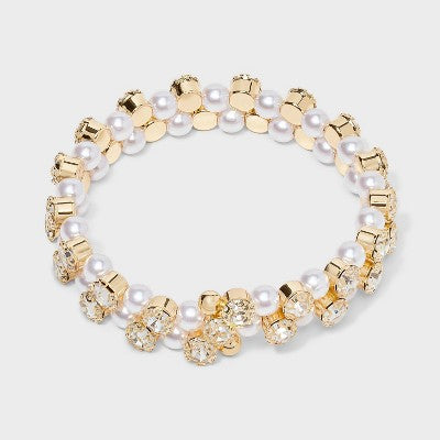Stone and Pearl Wrap Around Bracelet - A New Day  Gold