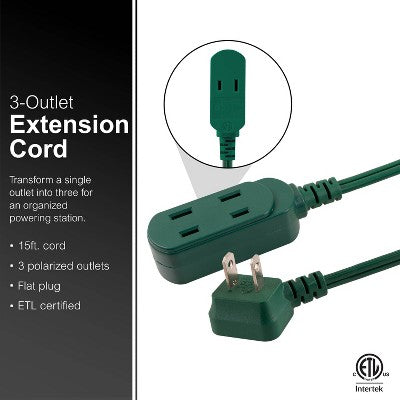 GE 3-OL Polarized Extension Cord 15' Indoor