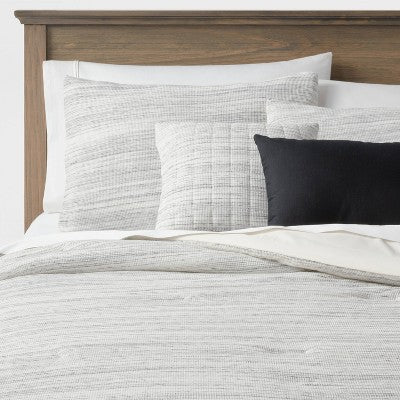 5pc Full/Queen Space-Dyed Waffle Comforter Bedding Set Gray - Threshold: Includes Shams & Decorative Pillows *Damaged Packing All Contents Included*