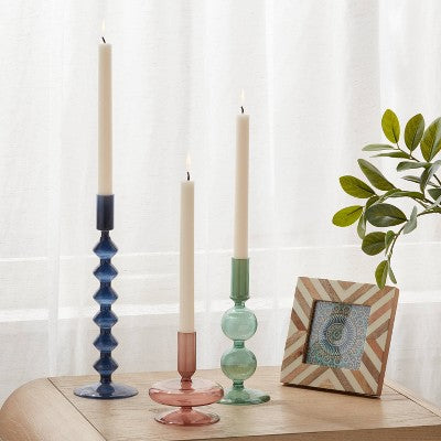 4pk Ribbed Taper Candle Set White - Threshold
