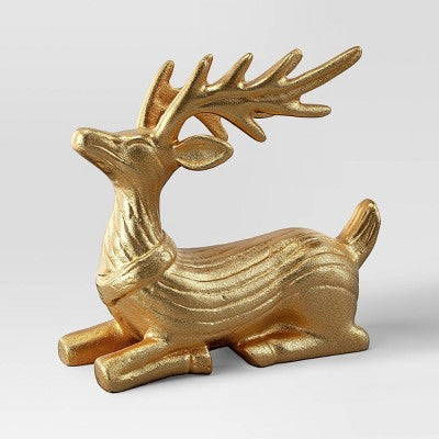 Sitting Metal Deer Gold Christmas - Threshold