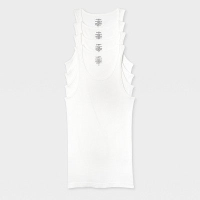 Men's S 4pk Ribbed Tank Top - Goodfellow & Co White