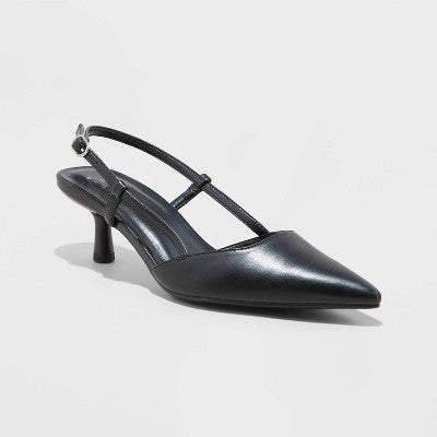 Women's Size Size 8 Annette Slingback Heels - A New Day Black: Adjustable Buckle, Cone Heel, Foam Insole