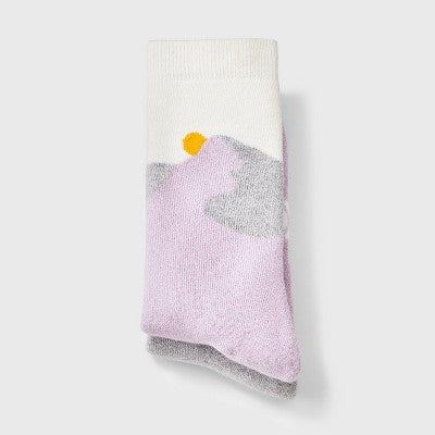 Girls' L - 2pk Mountain Print Outdoor Socks - All In Motion Purple Gray Blue