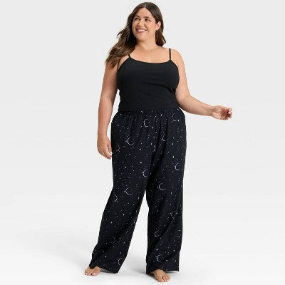 Women's 1X Halloween Celestial Flannel Pajama Pants - Hyde and EEK! Boutique Black