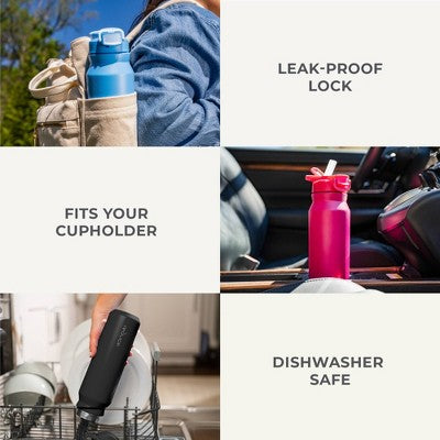 Reduce 32oz Hydrate Pro Vacuum Insulated Stainless Steel Water Bottle Black: Straw & Flip-Top Lid