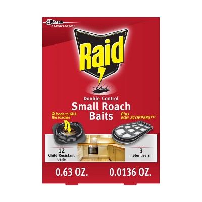 Raid Double Control Small Roach Baits Plus Egg Stoppers 12+3 ct: Indoor Insecticide, Avermectin Formula, 0.27 lb *Damaged Box
