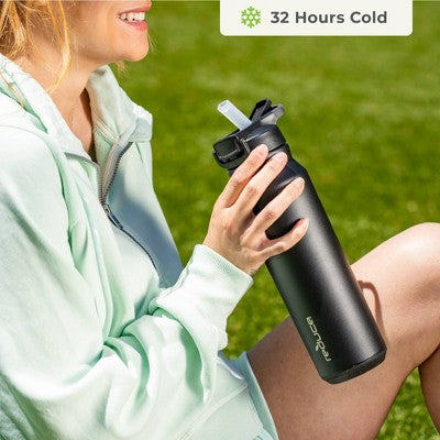 Reduce 32oz Hydrate Pro Vacuum Insulated Stainless Steel Water Bottle Black: Straw & Flip-Top Lid
